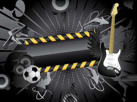Vector abstract grunge background with audio speakers guitar and soccer ball.のイラスト素材