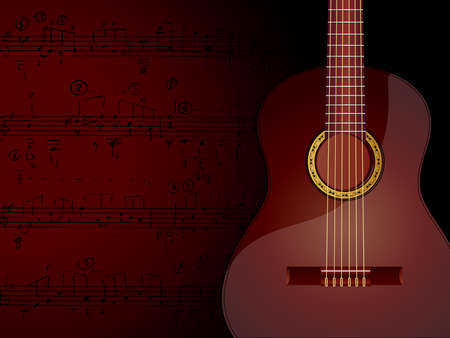 Vector background with acoustic guitar and musical notes.のイラスト素材