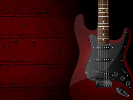 Vector background with electric guitar and musical notes.のイラスト素材