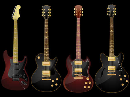 Vector isolated image of electric guitars on black background.のイラスト素材