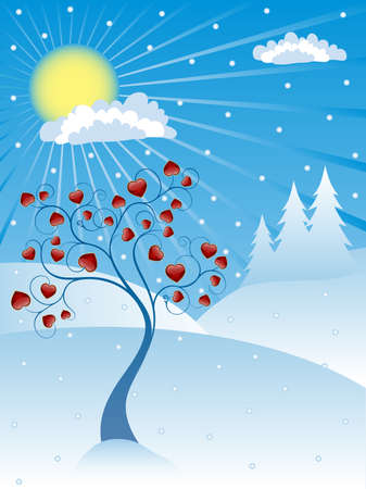 Winter background with a valentine treeのイラスト素材