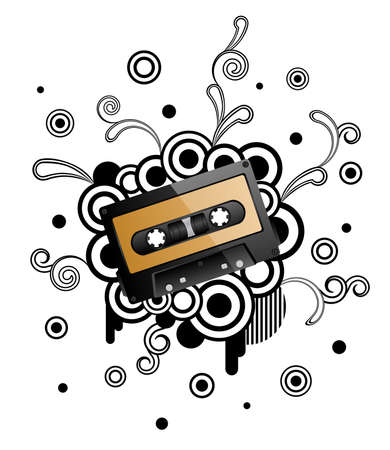 Abstract retro background with audio tape. Vector illustration.のイラスト素材