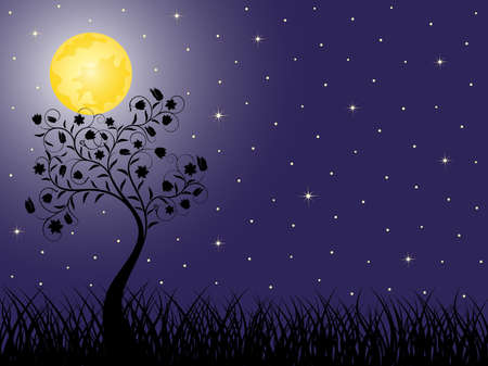 Night background with a tree. のイラスト素材