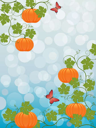 Floral background with a pumpkinのイラスト素材