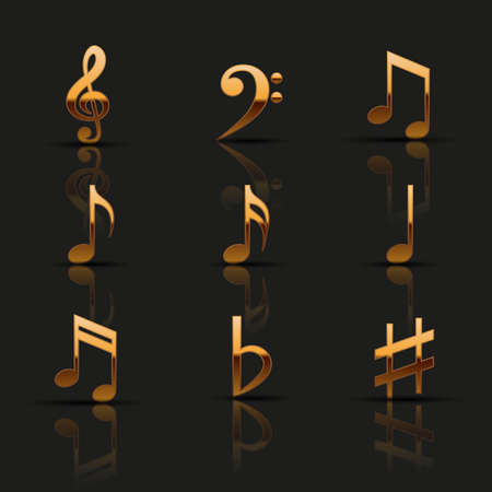 Golden musical notes  Icons setのイラスト素材