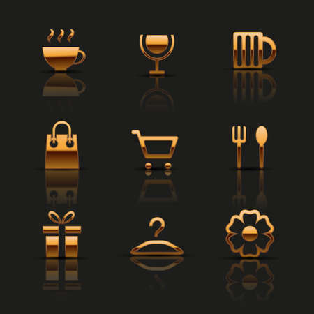 Golden web icons setのイラスト素材