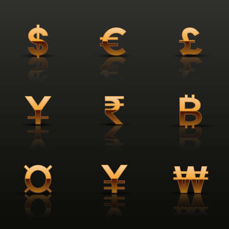 Golden currency icons setのイラスト素材