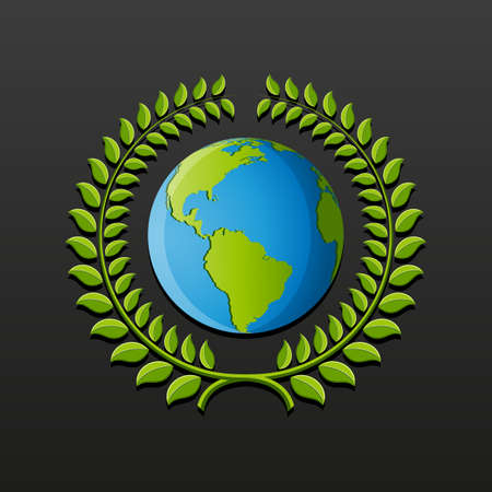 Eco symbol with earth and wreath of leavesのイラスト素材