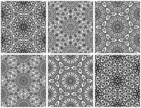 Set of seamless floral patterns with traditional ornament. Vector illustration.のイラスト素材