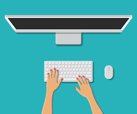 Top view of a modern business office workplace. Vector illustration.のイラスト素材