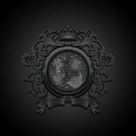 Coat of arms with a disco ball. Vector illustration.のイラスト素材