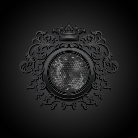 Coat of arms with a disco ball. Vector illustration.のイラスト素材