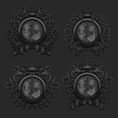 Coat of arms with a disco balls. Vector illustration.のイラスト素材