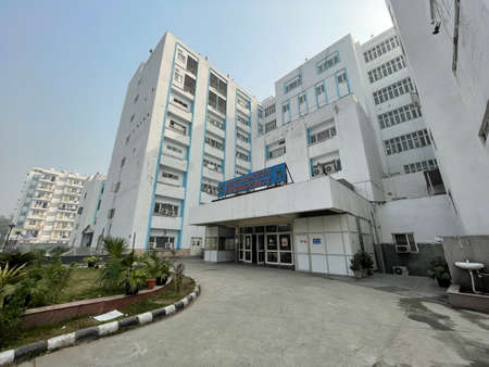 New Delhi, India - January 2022, Deep Chand Bandhu Government Hospital front view of hospitalのeditorial素材