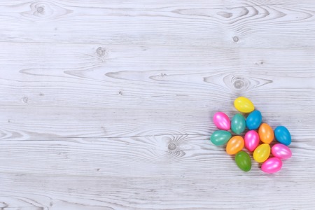 Easter eggs on wooden ground