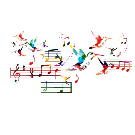 Abstract music background with hummingbirdsのイラスト素材