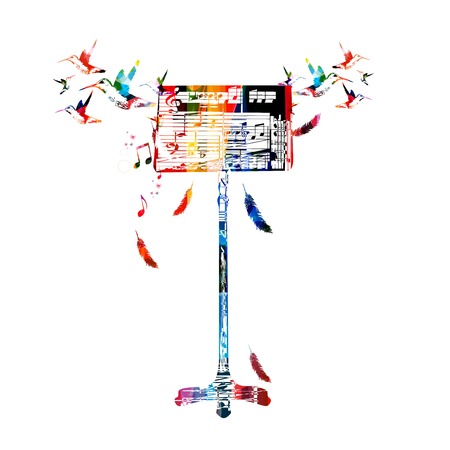Colorful music stand with hummingbirdsのイラスト素材