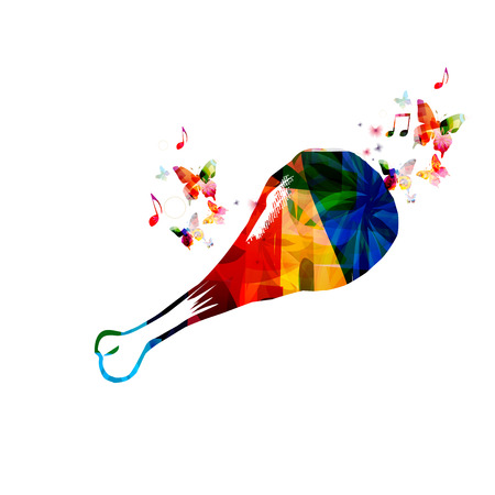 Colorful chicken drumstick design with butterfliesのイラスト素材