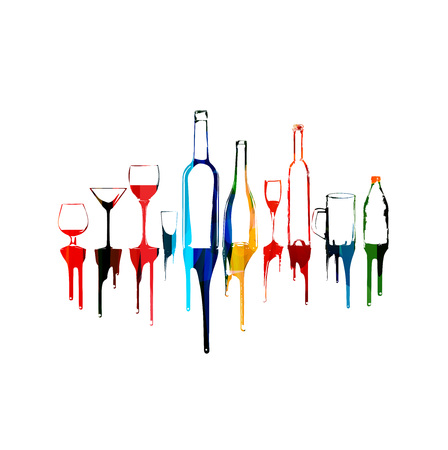 Colorful design with bottles and glassesのイラスト素材
