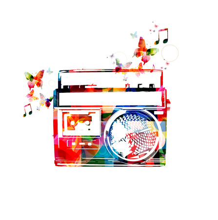 Colorful retro radio design with butterfliesのイラスト素材