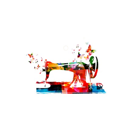 Colorful vector sewing machine background with butterfliesのイラスト素材