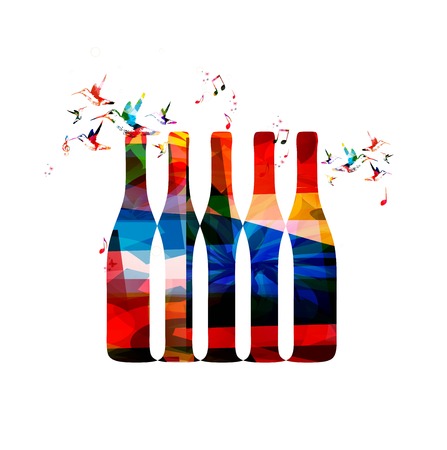 Colorful vector bottles background with hummingbirdsのイラスト素材