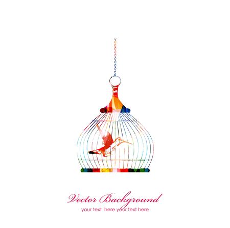 Colorful vector bird in cageのイラスト素材