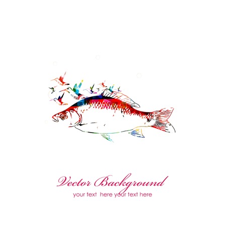 Colorful vector fish with hummingbirdsのイラスト素材