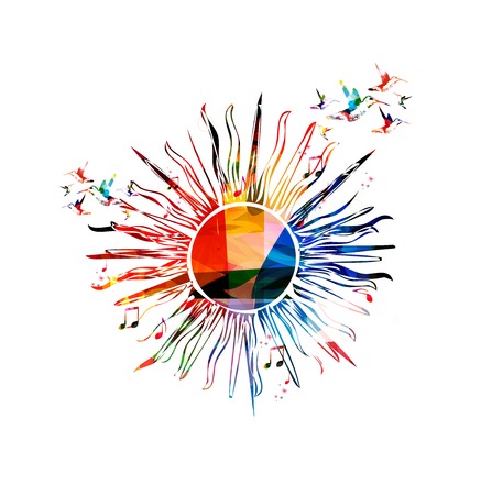 Colorful vector sun background with hummingbirdsのイラスト素材