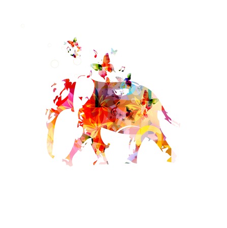 The silhouette of the elephant collected from various elements of a flower ornamentのイラスト素材