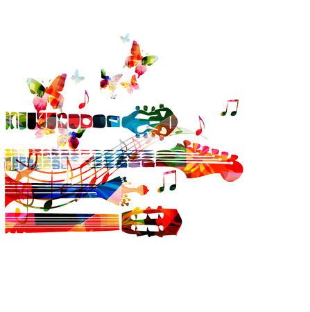 Colorful guitar fingerboard design with butterfliesのイラスト素材