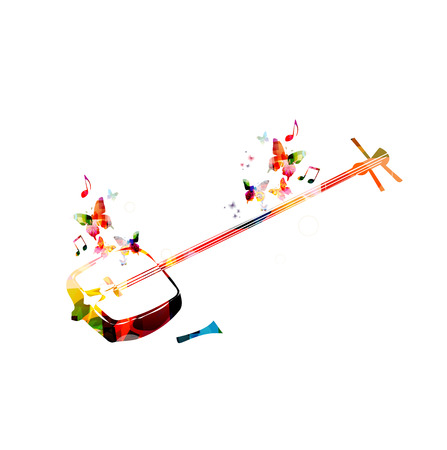Colorful shamisen with butterfliesのイラスト素材
