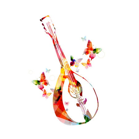 Colorful mandolin with butterfliesのイラスト素材