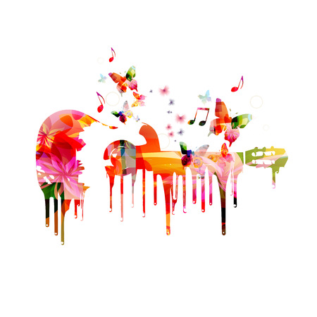 Colorful guitar with butterflies backgroundのイラスト素材