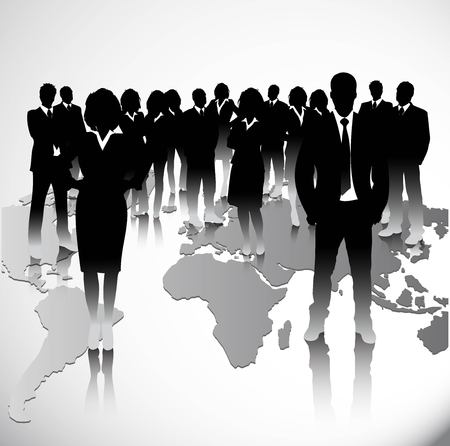 Business people with world map backgroundのイラスト素材