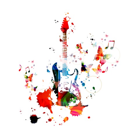 Colorful music background with guitarのイラスト素材