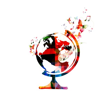 Colorful vector globe with butterflies backgroundのイラスト素材