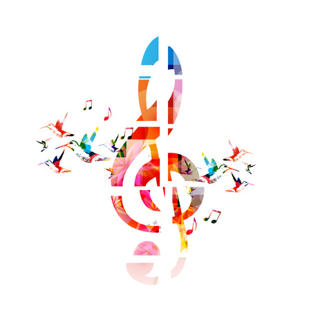 Colorful G-clef design with hummingbirdsのイラスト素材