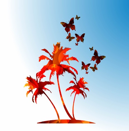Abstract colorful vector palm tree with butterfliesのイラスト素材