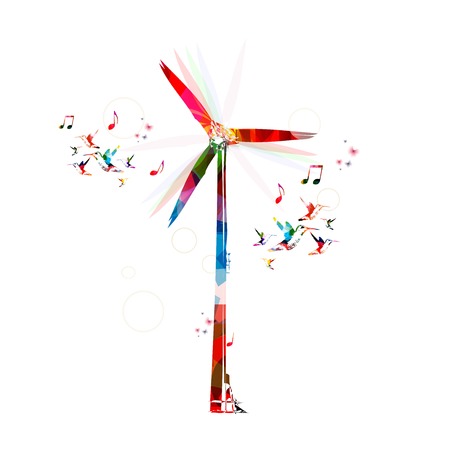 Colorful vector windmill background with hummingbirdsのイラスト素材