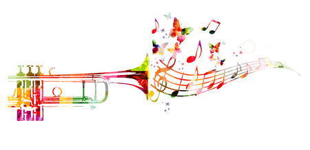 Colorful trumpet design with butterfliesのイラスト素材
