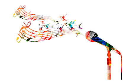 Colorful microphone with hummingbirdsのイラスト素材