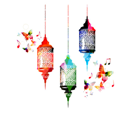 Colorful lamps for Ramadan with butterfliesのイラスト素材