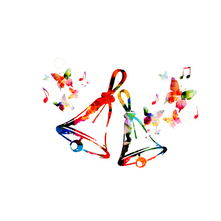 Colorful Christmas bells with butterfliesのイラスト素材