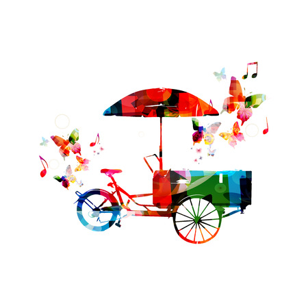 Colorful rickshaw with butterfliesのイラスト素材