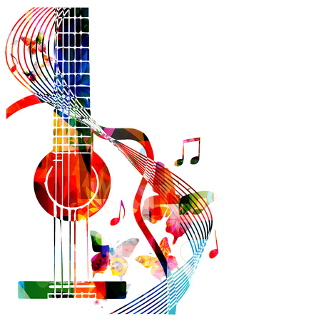 Colorful guitar with butterfliesのイラスト素材