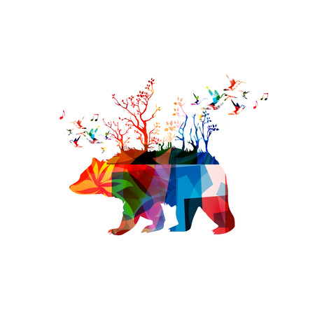 Colorful bear design with hummingbirdsのイラスト素材