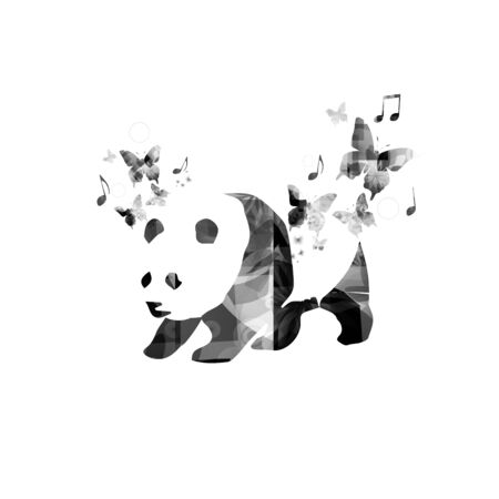 Black and white panda with butterfliesのイラスト素材