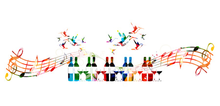 Colorful design with bottles and hummingbirdsのイラスト素材