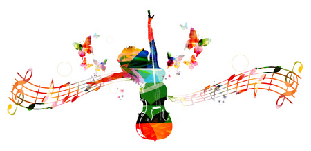 Colorful music background with woman and violoncelloのイラスト素材